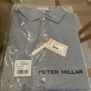 NWT Peter Millar Summer Comfort Men's Navy and White Striped Polo
